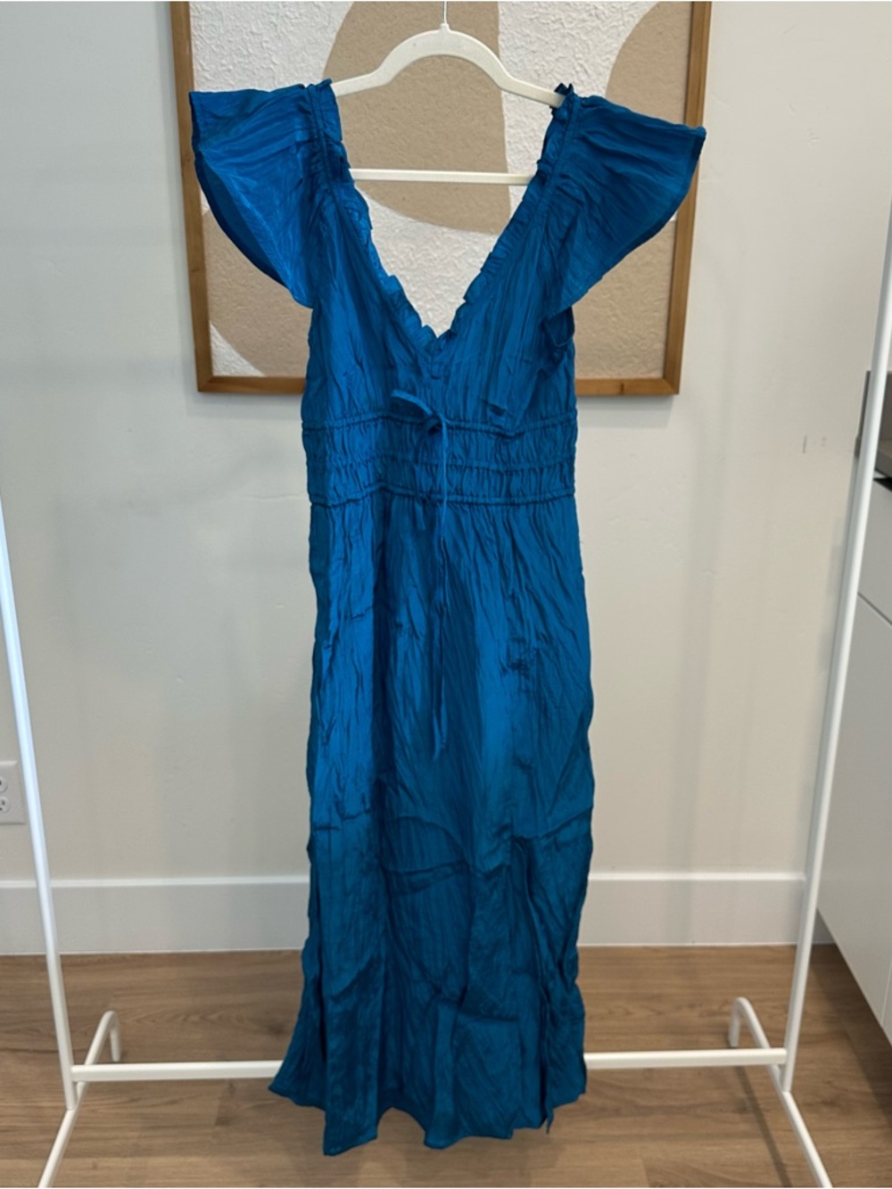 JCrew Blue Crinkled Maxi Dress